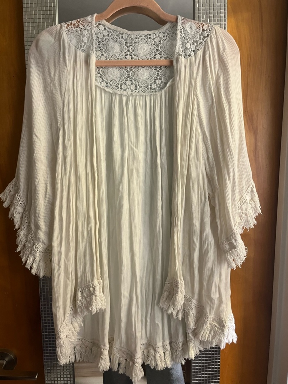 Boho Crochet Trim Open Kimono